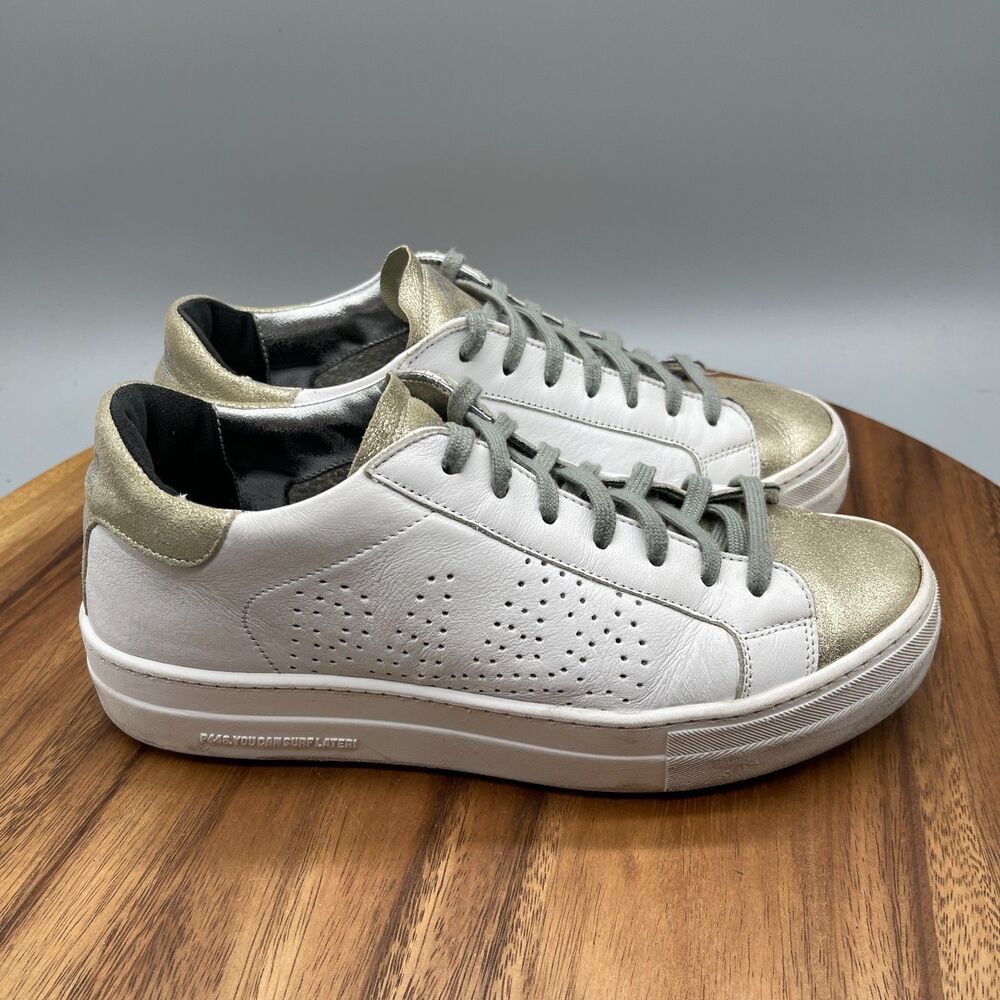 P448 John Shoes Womens Size 7.5 / 38 Perforated Leather Italy Casual Sneakers